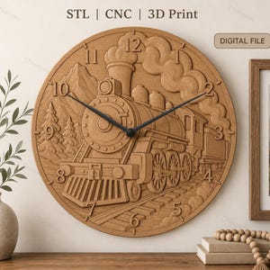 CNC file & 3D printing vintage steam locomotive wall clock STL
