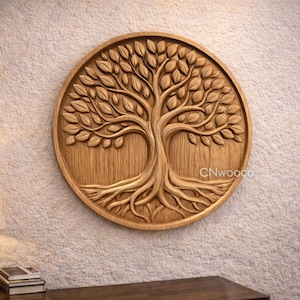 Archivo STL CNC del Árbol de la Vida – Bajorrelieve de madera espiritual para fresadora CNC – Arte mural de árbol – Descarga digital