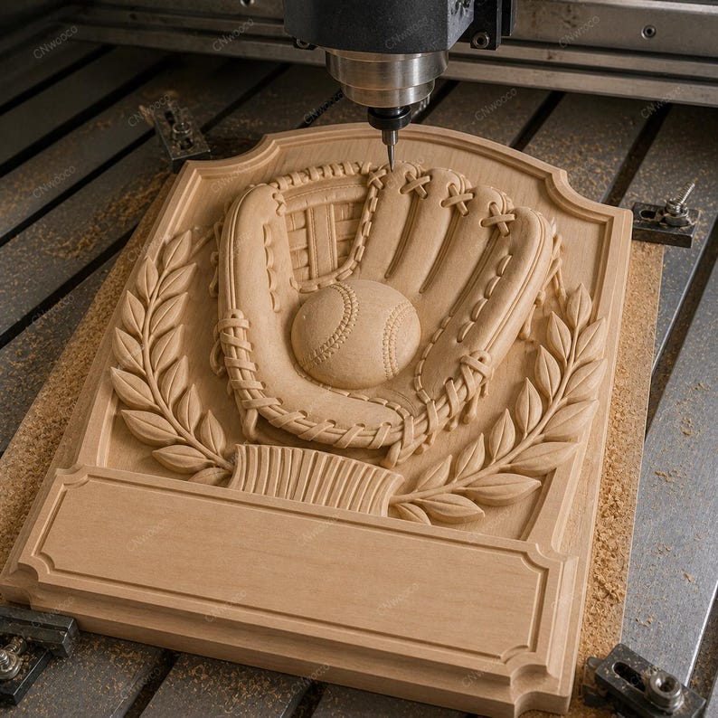 CNC & 3D Printed Relief Baseball With Glove and Ball, Very High Quality ...