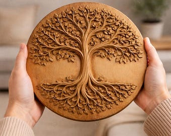 File CNC albero della vita – bassorilievo spirituale per intaglio del legno, decorazione murale STL