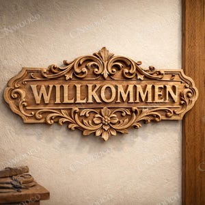 CNC-bestand Willkommen (Welkom) paneel – decoratief bas-reliëf voor houtsnijwerk, wanddecoratie STL