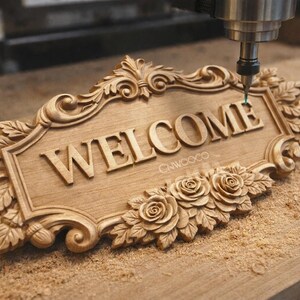 CNC File & 3D Printing – Floral Welcome Sign – 3D Relief for Door and ...