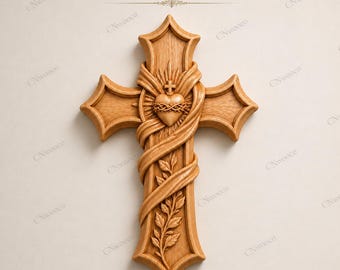 CNC file & 3D printing – 3D bas-relief Christian cross, STL model for wood carving and wall decoration