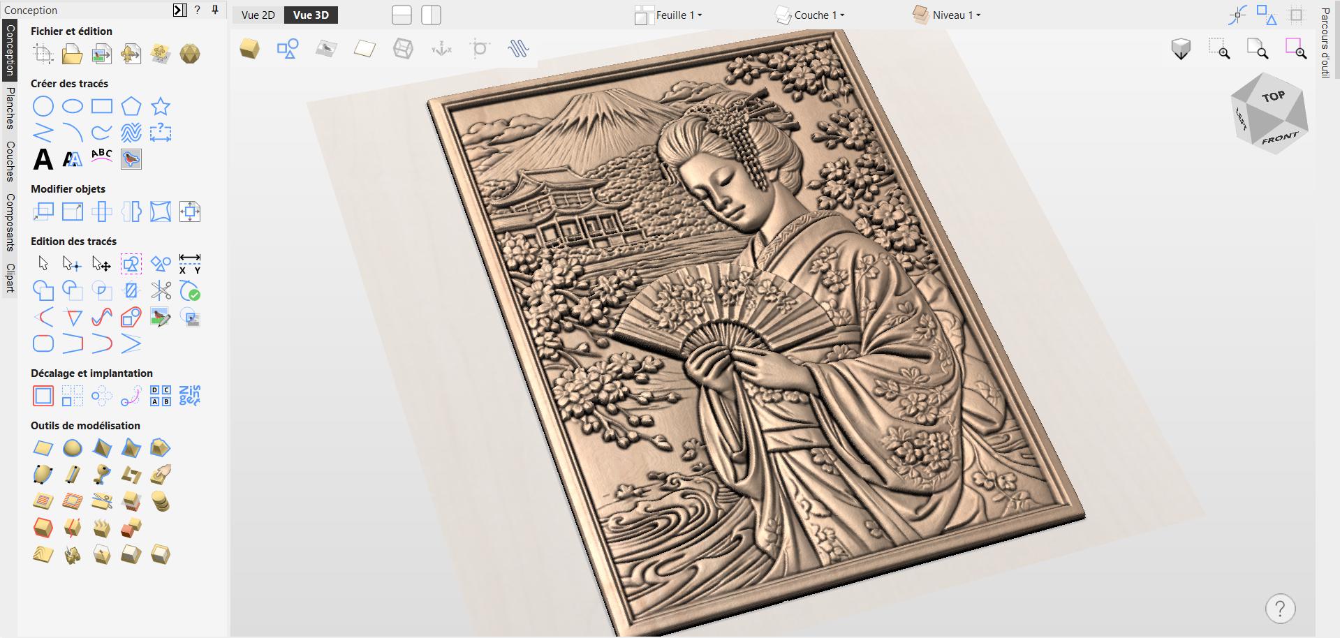 CNC File Japanese Geisha Mount Fuji – Asian Bas-relief for Wood Carving ...