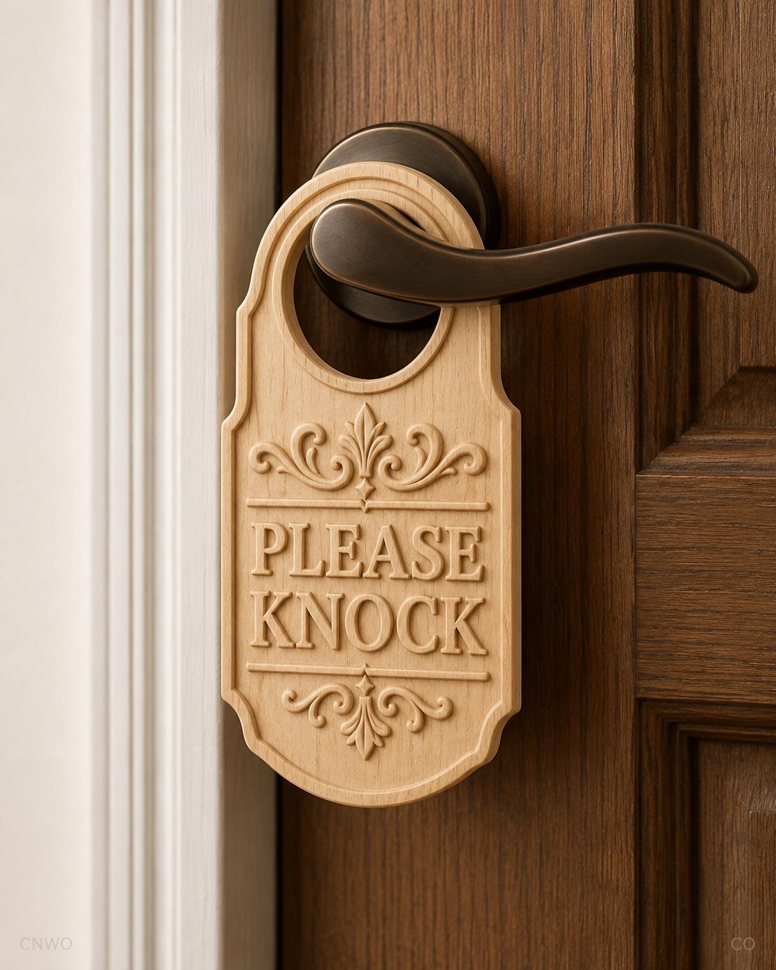 CNC file & 3D printing decorative "Please Knock" door sign, STL file, very high quality