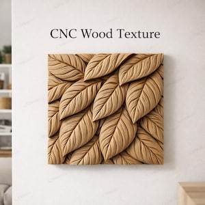Textura de madera en relieve CNC STL, diseño de hojas, patrón orgánico sin costuras, archivo de tallado CNC para carpintería, diseño de paneles de pared, textura decorativa.