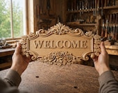 Fichier CNC & impression 3D – panneau Welcome floral – relief 3D pour porte et décoration murale STL