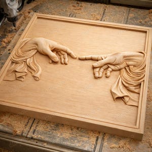 CNC file: Hands of Creation – Spiritual 3D bas-relief for wood carving, wall decoration (STL) image 3