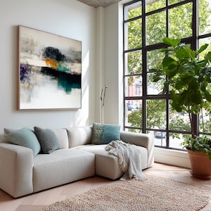 Teal Blue Contemporary Abstract Painting Digital Download Modern Wall Art 3d Texture Artwork for Living Room Large Wall Decor