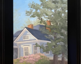 Ingelijst origineel olieverfschilderij: onder de bomen