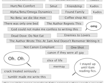 AO3 Fanfiction Tags Sticker Sheet - Waterproof Vinyl Stickers for Book Lovers & Writers