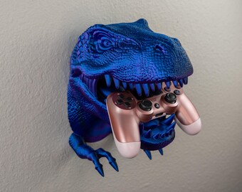 T-Rex Headphone & Controller Holder | Wall-Mount | 3D Printed Gamer Desk Accessory | Dinosaur Gaming Decor