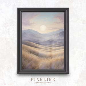 DRUCKBARE KUNST | Golden Grass Valley Sonnenuntergang Wand Kunst | Berglandschaft Gemälde | Verträumtes Natur Dekor | Digitaler Download