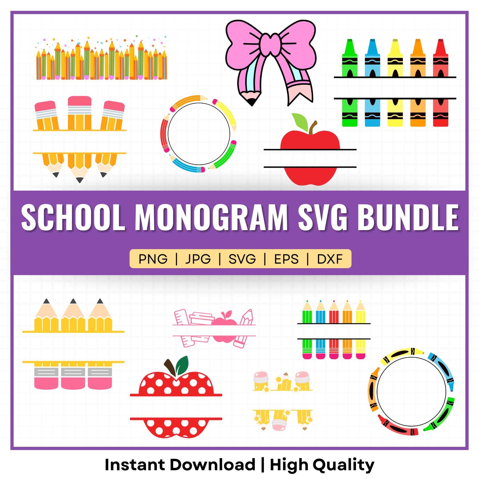 Teacher Monogram SVG Bundle: Back To School Designs (Digital Download)