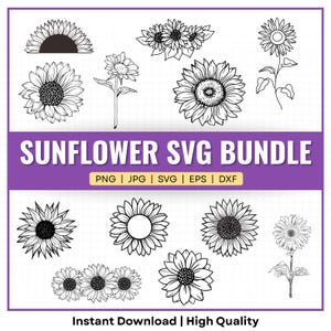 Sunflower SVG, Silhouette, T-shirt, Floral, Graphic, Digital, Commercial use, Instant download, Bundle, Vinyl, Vector, Cricut