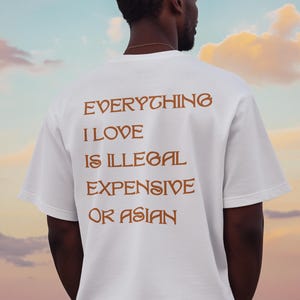 Everything I Love Is Expensive Illegal or Asian Tee, Funny T-Shirt for Fashion Lovers, Unisex Cotton Tee for Gift, Casual Everyday wear