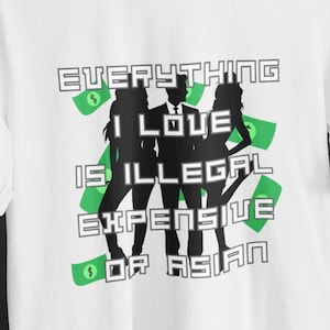 Everything I Love Is Expensive Illegal or Asian Tee, Funny T-Shirt for Fashion Lovers, Unisex Cotton Tee for Gift, Casual Everyday wear