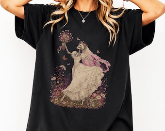 Botanical Skeleton Bride Shirt, Bouquet Graphic Tee, Floral Arabesque Nature Art, Gothic Wedding Halloween Apparel