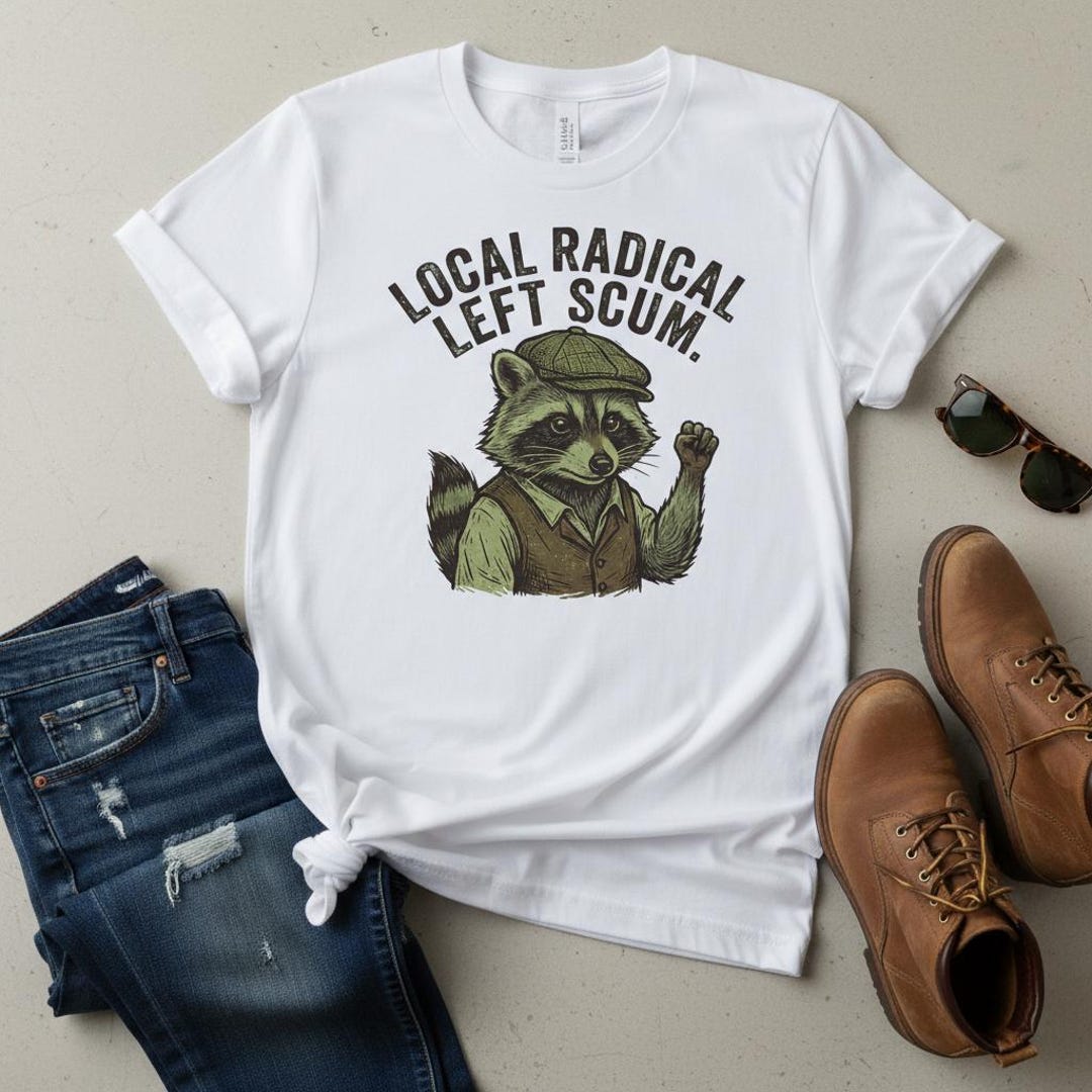 Local Radical Left Scum Raccoon Shirt: Vintage Linocut Style - Heavy ...