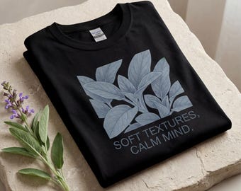 Garden Art Print: Lamb's Ear Fine Line Vector - Soft Textures, Calm Mind Design, Muted Palette, Cotton Tee Unisex