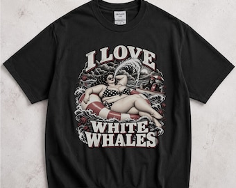 I Love White Whales T-Shirt, Gothic Beach Graphic Tee, Dark Humor Shirt, Skeleton Lifeguard Meme Gift