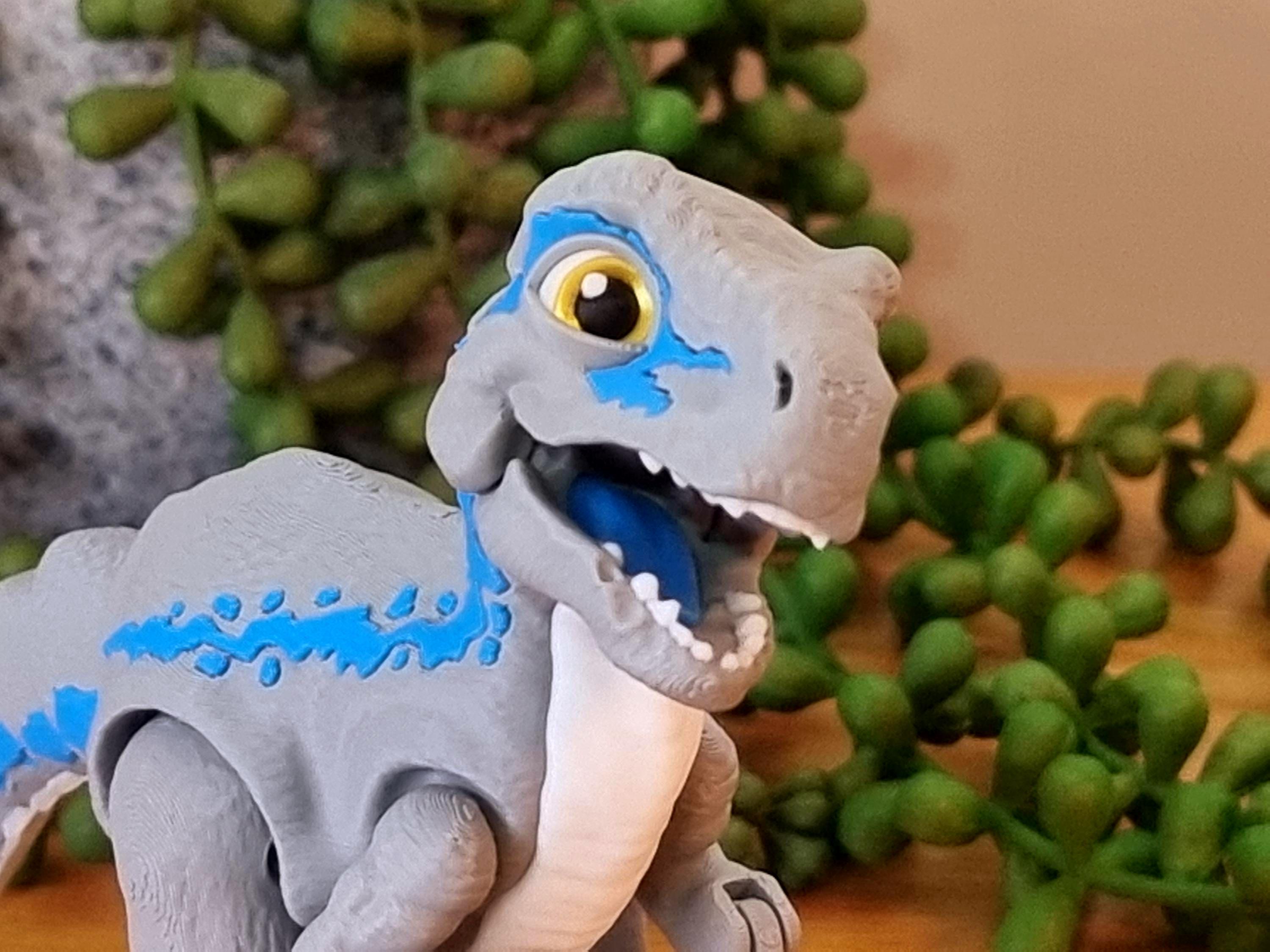 Posable Raptor Articulated Velociraptor Dinosaur – Grey & Cyan 3D Printed Figure ...