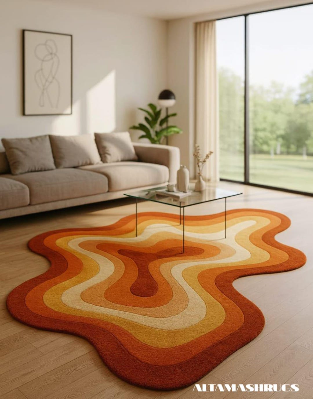 Puddle Rug Shape Hand Tufted Rug, Irregular Puddle Shape, Organic Sunset Flow Art Rug ...