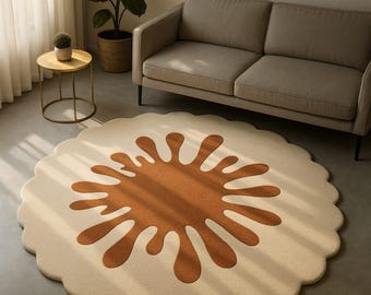 Nursery Round Dreamy Rug | Hand Tufted Wool Carpet | Gold White Rug For Nursery Decor | Kids Bedroom Rug