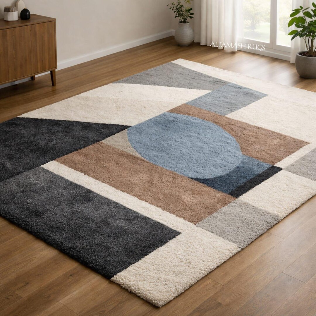 Square Design Rugs Modern Geometric Square Rug, Hand Tufted Wool Rug | Grey & White ...