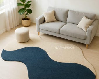 Hand Tufted Wavy Rug, Modern Abstract Area Rug, Abstract Wavy Irregular Shaped Rug • Mid Century Modern Rug,  Funky Curved Living Room Decor