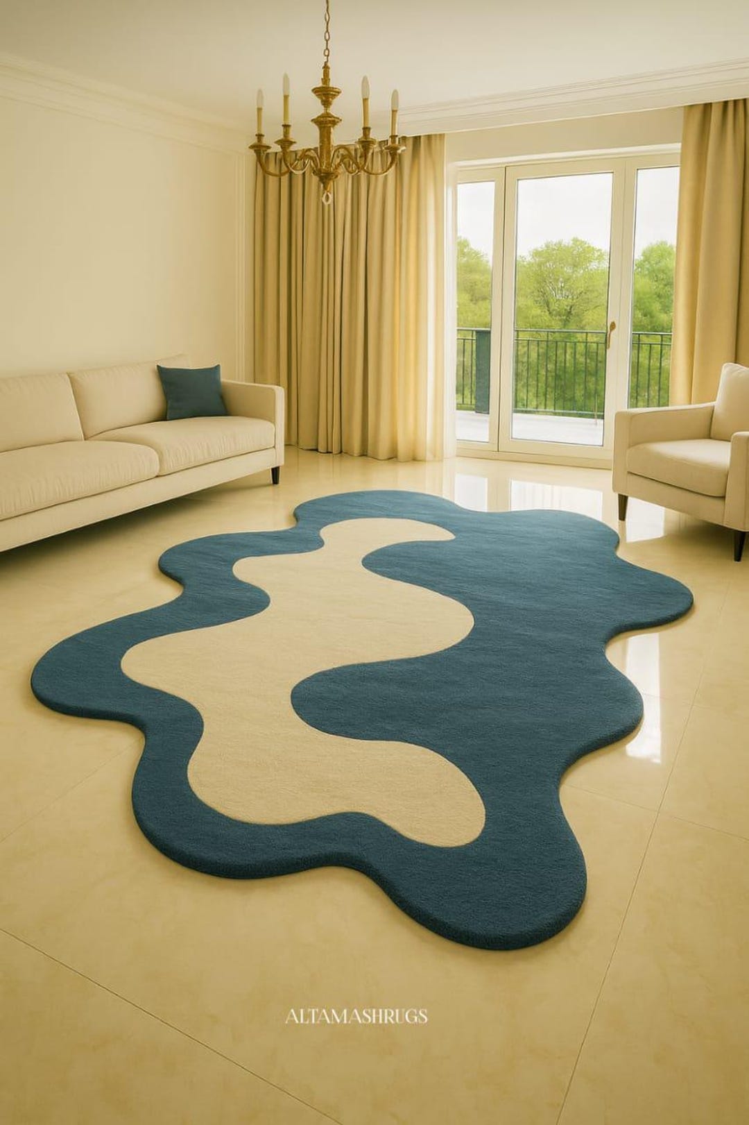 Wool Ocean Flow Rug – Hand Tufted New Zealand Wool Carpet | Blue Ivory ...