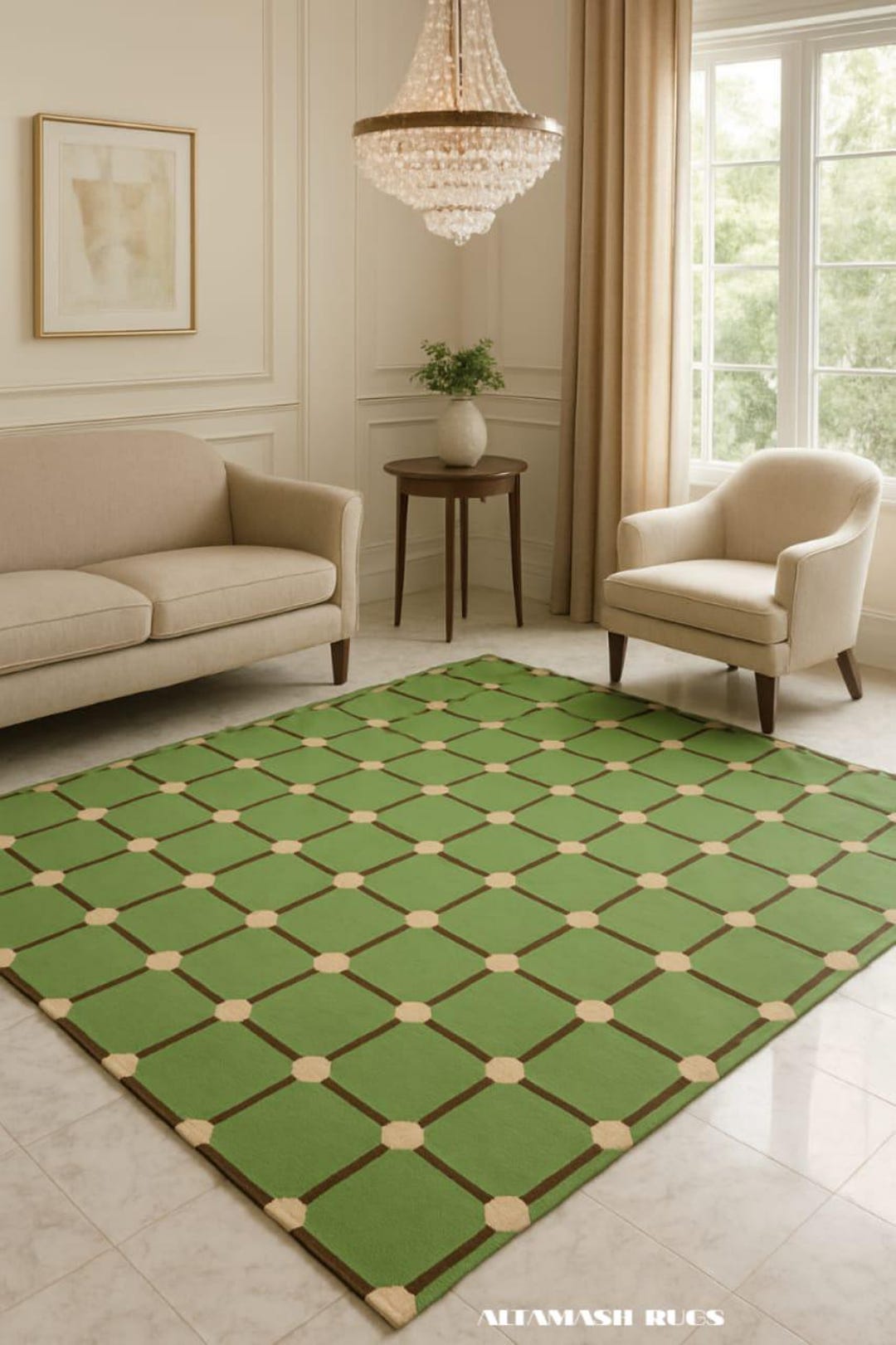 Handmade Hand-tufted Wool Rug: Green Geometric Grid Carpet, Modern ...