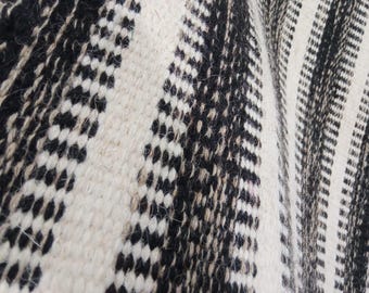 Handwoven Wool Rug, Black White Striped Rug, Boho Tribal Area Rug, Flatweave Carpet, Rustic Farmhouse Rug, Handmade Small Rug