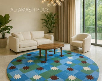 Hand Tufted Round Wool Rug: Modern Star Carpet for Living Room & Home Decor
