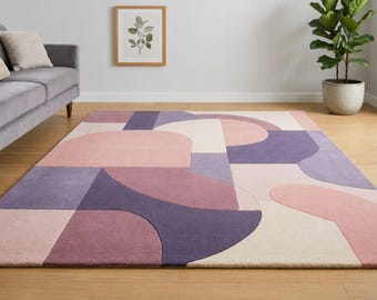 Modern Geometric Area Rug, Contemporary Abstract Rug for Living Room, Designer Art Carpet, Minimalist Handmade Rug, Luxury Floor Decor