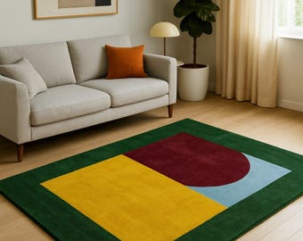 Hand-Tufted Wool Rug – Abstract Landscape Design Green Modern Area Rug