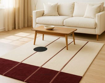 Tufted Modern Rug, Abstract Rug, Wool Area Rug: Mroon Geometric Carpet for Living room & Home Decor