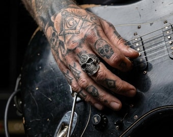 Masonic Skull Biker Ring | Solid Silver Gothic Skull Ring | Handmade Men’s Motorcycle Jewelry | Made to Order | Ships in 5–7 Days