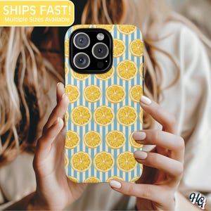 Preppy Zitrone Handyhülle Italienischer Sommer Hülle Süße Obst Schutzhülle Geschenk für Sie Ästhetische Handyhülle iPhone 16 Blaue Streifen Handyhülle