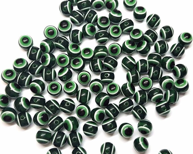 50 Resin Dark Green Evil Eye 10mm Beads Etsy