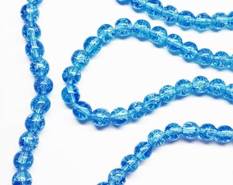 6mm Blue Crackle Preciosa Czech Glass Druk Round Bead 16-inch strand