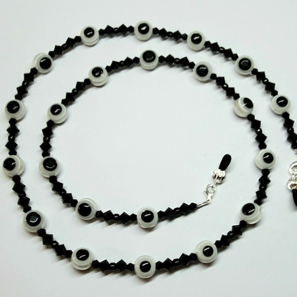 Clear / Black Evil Eye Eyeball Eyeglass Chain Holder