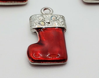 16x22mm Red Enamel Christmas Stocking Made w/Swarovski Crystal AB Charm - 1 pc