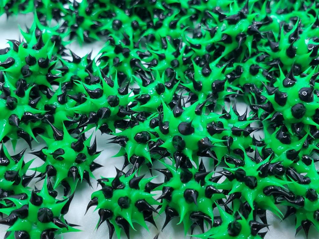 8mm Green & Black Rubber Spike Beads Set of 10 Etsy