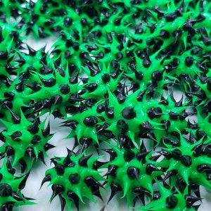 8mm Green Black Rubber Spike Beads Set of 10
