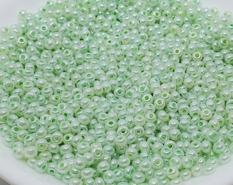6/0 Pearl Light Green Czech Glass Seed Beads - 40g Bag