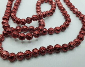 7-8mm Dark Red Electro-coated Lava Rock Round Beads, 15.5" Strand