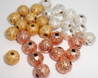 10mm Gold / Silver / Copper Diamond-cut Stardust Round Beads w/ Circles - 30pcs
