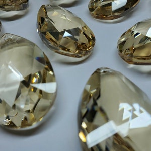 49x28mm Golden Shadow Faceted Puffed Asfour Crystal Teardrop Suncatcher Pendants - Set of 3