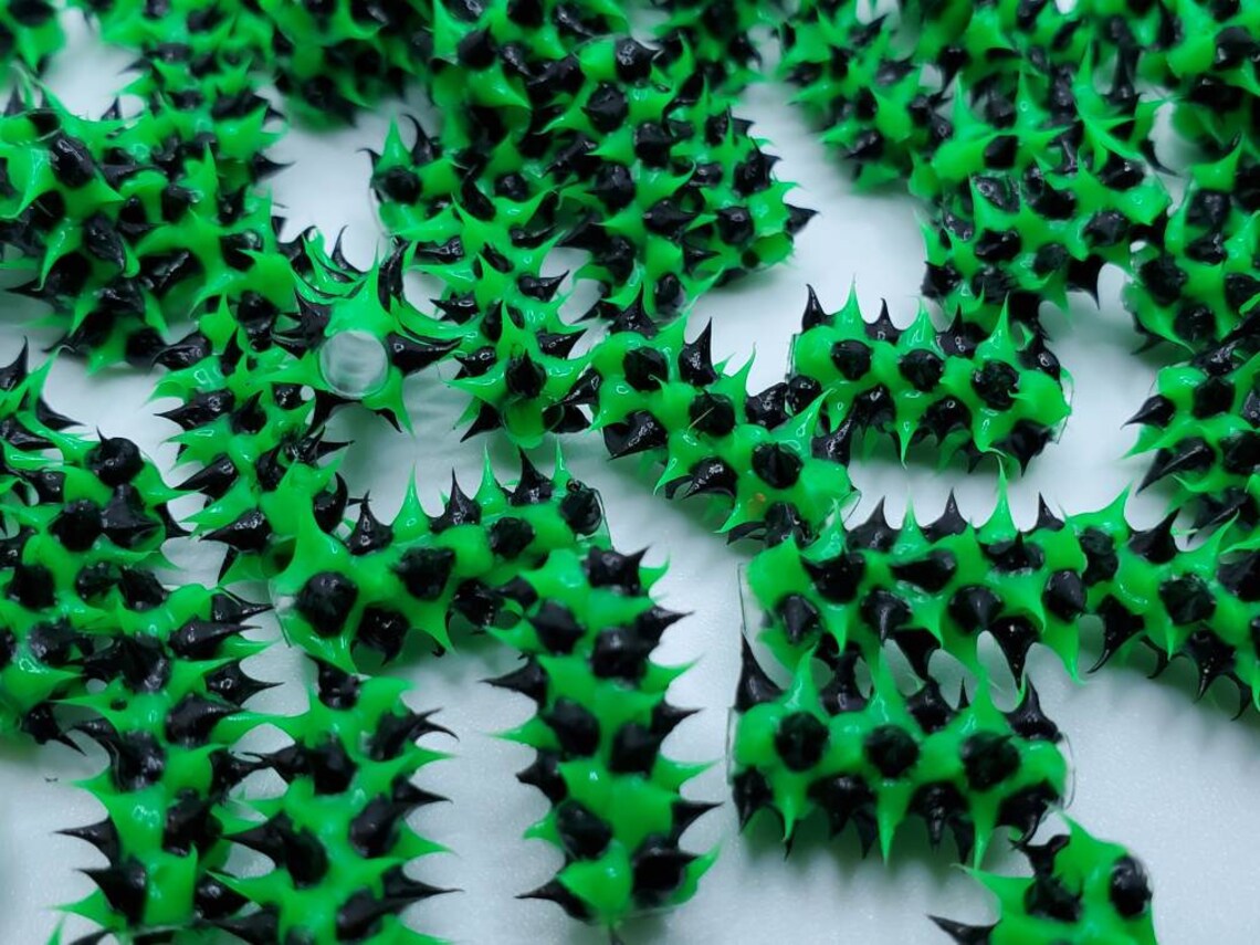 15mm Green & Black Rubber Spike Tube Beads Set of 10 Etsy